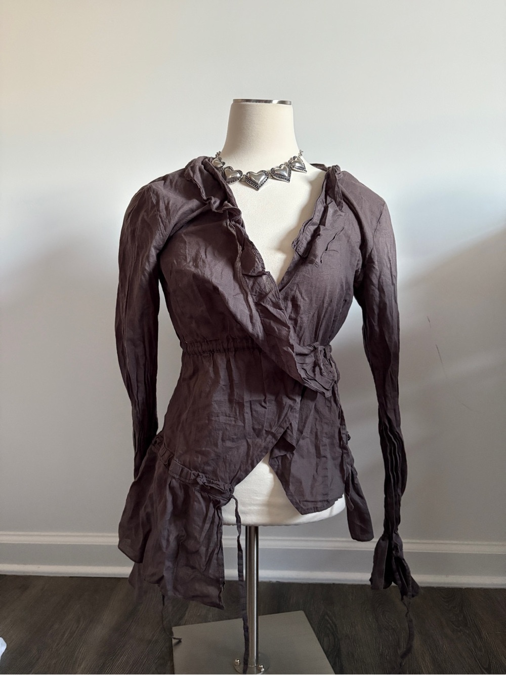 Brown Ruffle Cotton Wrap Blouse | Asymmetrical Fairycore